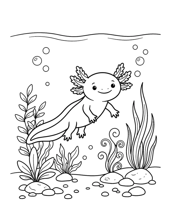 Axolotl Swimming in a Pond coloring page