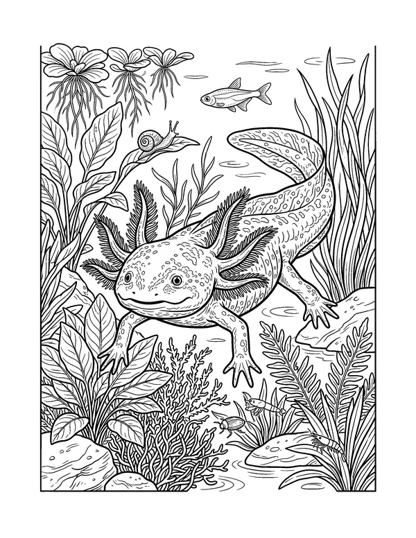 Realistic Axolotl for Older Kids and Adults coloring page