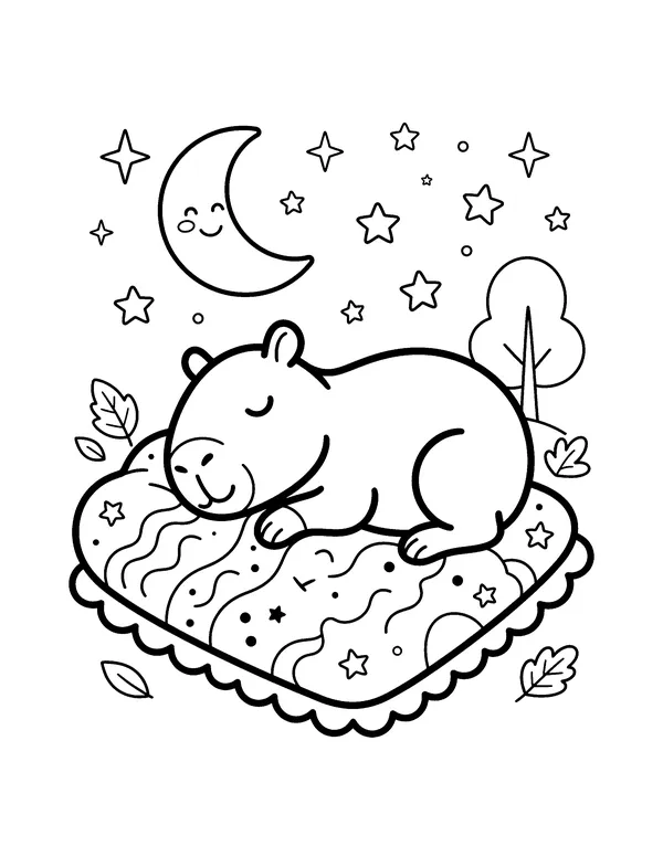 Capybara Sleeping on a Blanket coloring page