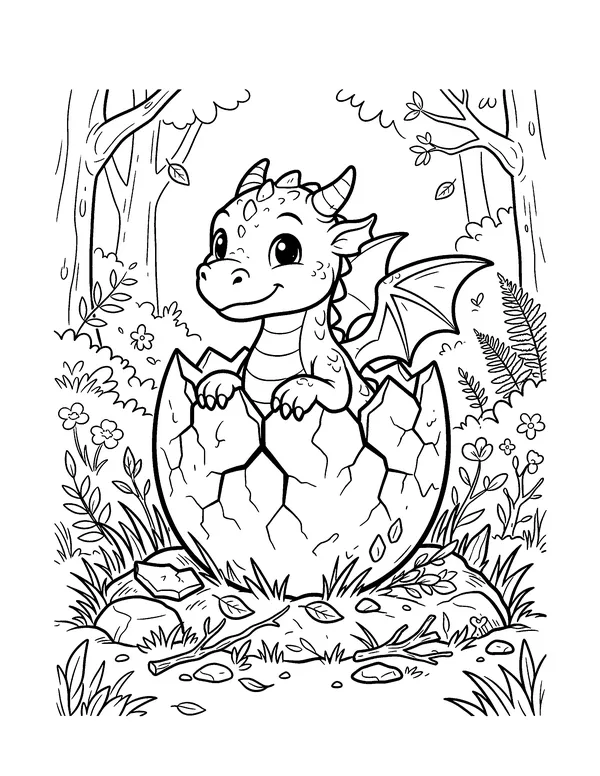 Baby Dragon Hatching coloring page