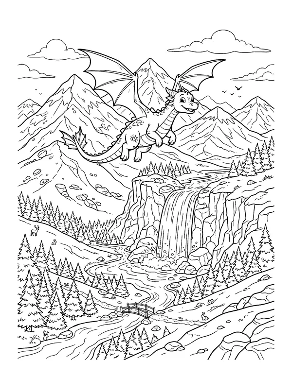 Dragon Over the Mountains coloring page