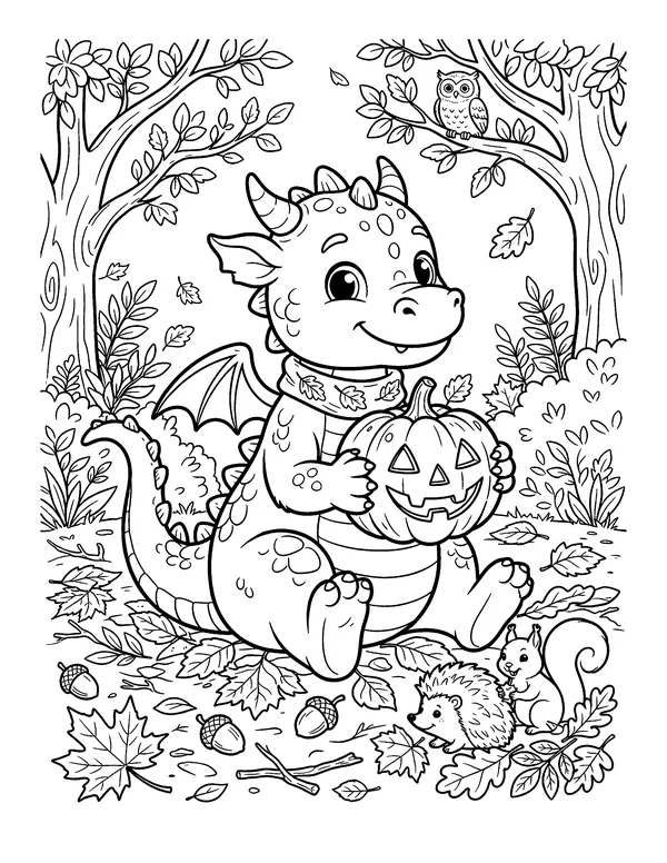 Dragon with a Jack-o'-Lantern coloring page