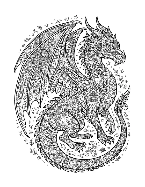 Dragon Mandala for Adults coloring page