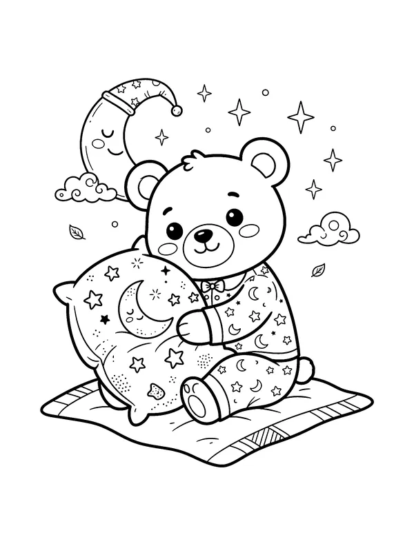 Kawaii Bear in Pajamas coloring page