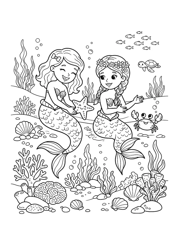Two Mermaid Friends coloring page
