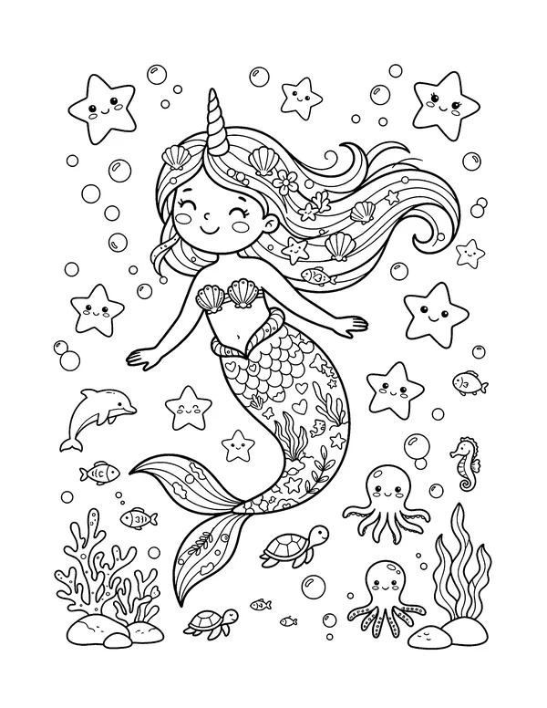 Unicorn Mermaid coloring page