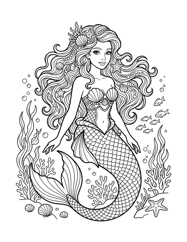 Mermaid Portrait for Teens and Adults coloring page
