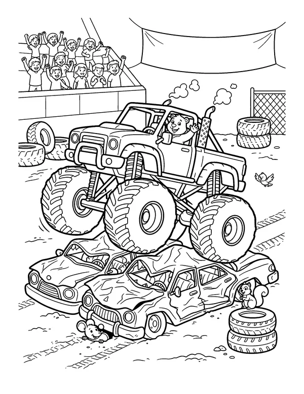 Monster Truck Crushing Cars coloring page