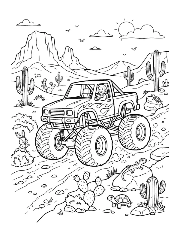Monster Truck in the Desert coloring page
