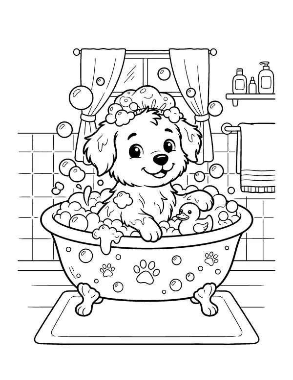 Puppy Bubble Bath coloring page