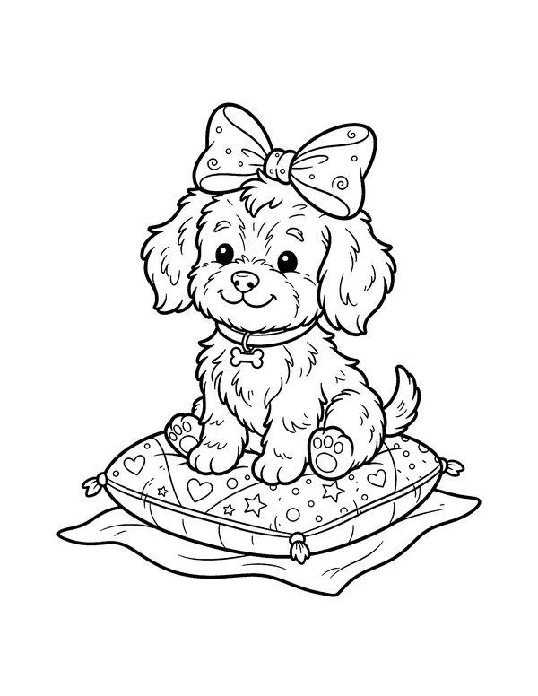Fluffy Puppy with a Big Bow coloring page