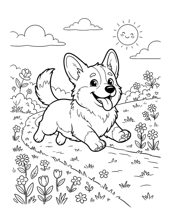 Corgi Puppy Running coloring page