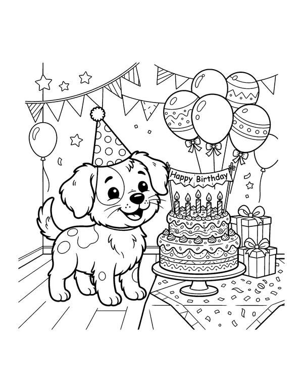 Puppy's Birthday Party coloring page