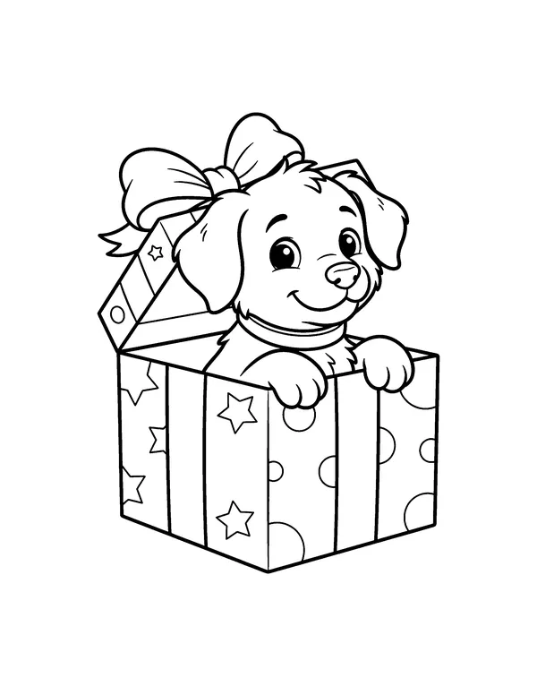 Puppy in a Gift Box coloring page