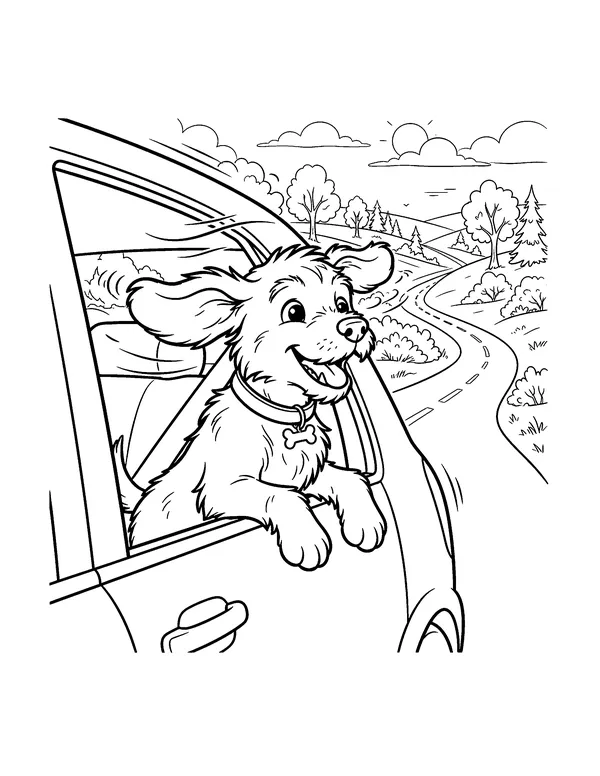 Puppy Looking Out the Car Window coloring page