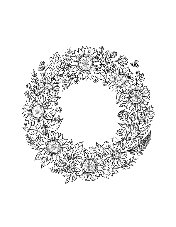 Sunflower Wreath coloring page