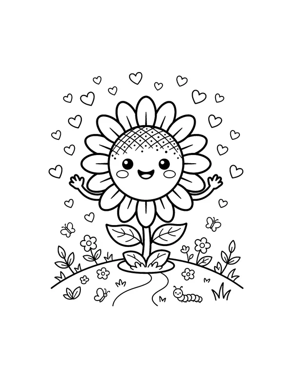 Kawaii Sunflower Waving coloring page